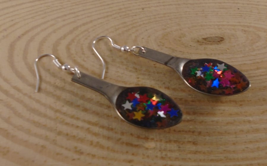 Upcycled Silver Plated Star Sugar Tong Spoon Earrings SPE082002