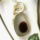 Rare Seaham Deep Purple 'Bullseye' Sea Glass & Sterling Silver Necklace (Free UK