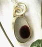 Rare Seaham Deep Purple 'Bullseye' Sea Glass & Sterling Silver Necklace (Free UK