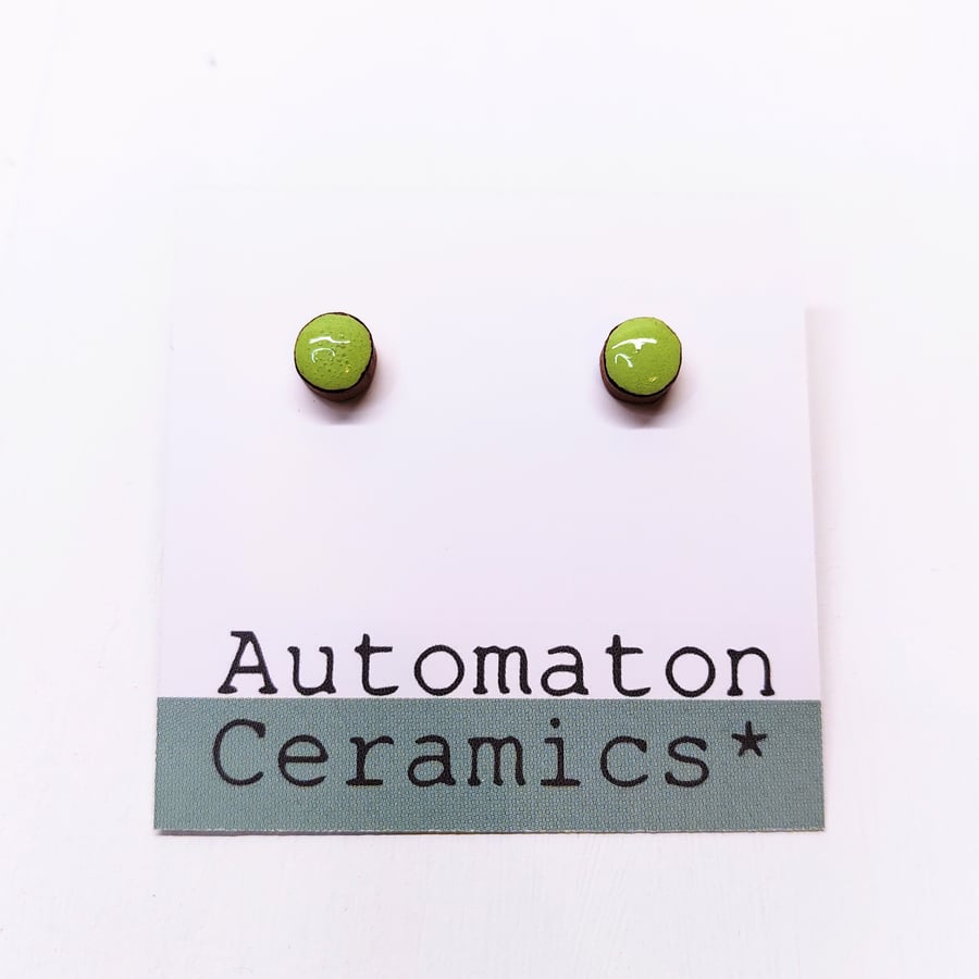 Ceramic green ear studs, small ear-studs, bright earrings, boho earrings
