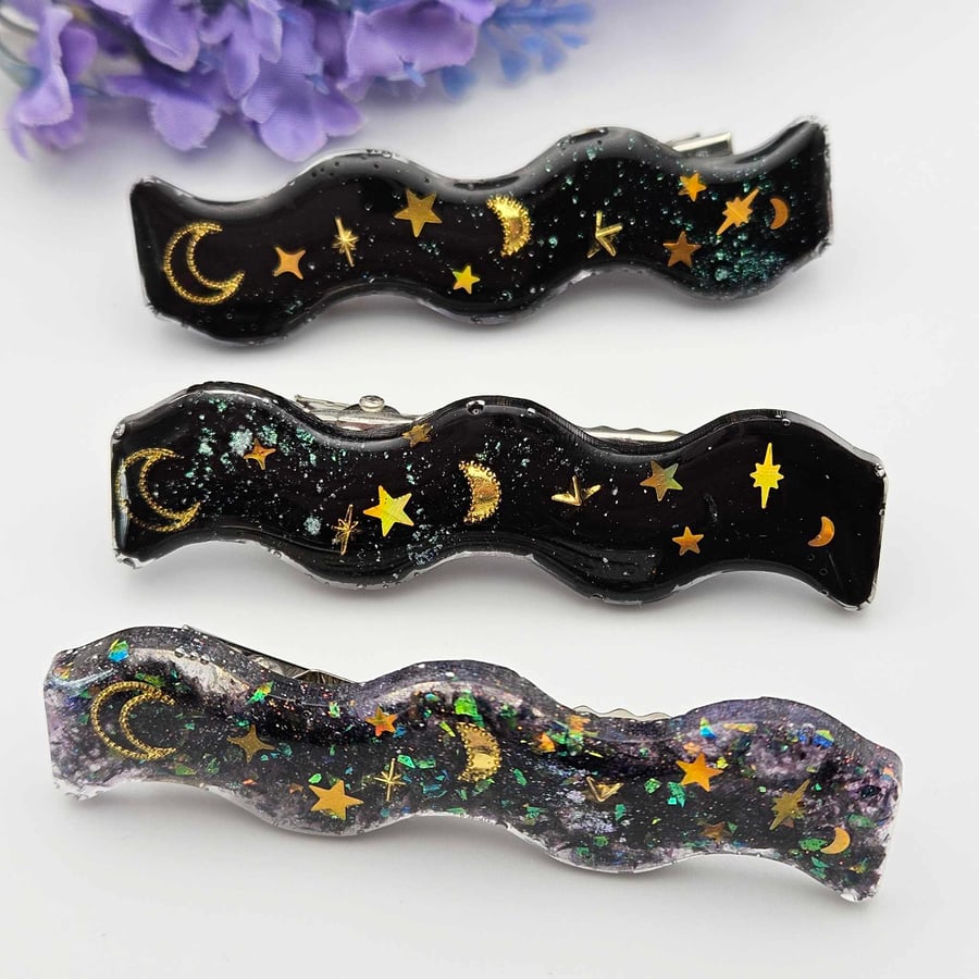 Celestial Hair Clips, Resin Hair Clips, Resin Celestial Clips, Wavy Hair Clip