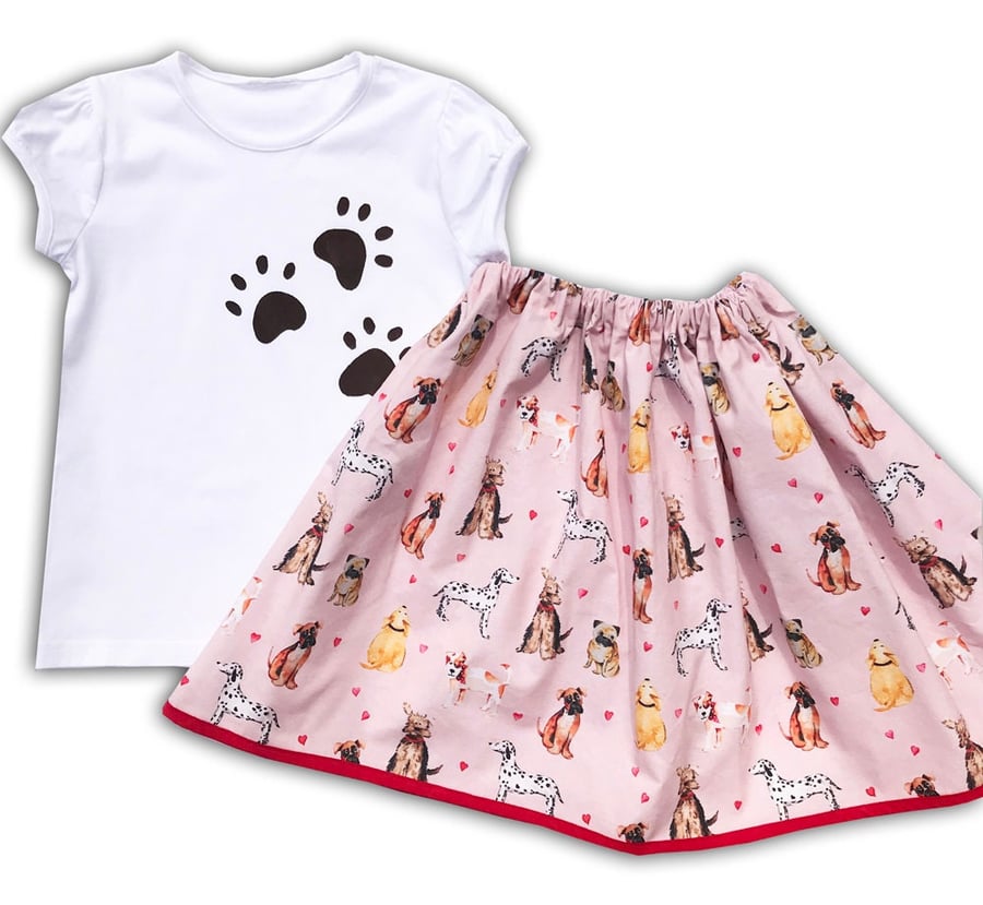 Girls Dog Skirt and T-Shirt, Girls Clothes, Baby Clothes, Girls Dog Clothing