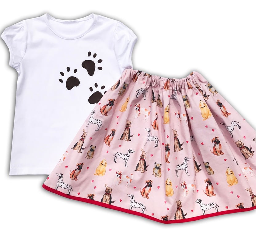 Girls Dog Skirt and T-Shirt, Girls Clothes, Baby Clothes, Girls Dog Clothing