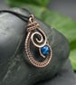 Copper Wire Weave Spiral Drop Pendant with Blue Agate Bead - Image 1