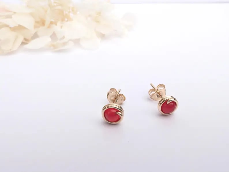 CARNELIAN Stud Earrings Sterling Silver 14K Gold Filled Jewellery Wire Wrapped 