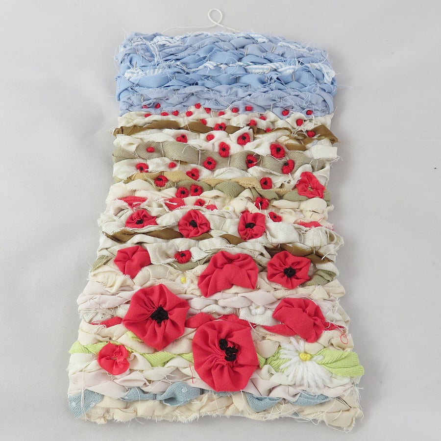 SALE - Poppies - Woven and Embroidered Textile hanging