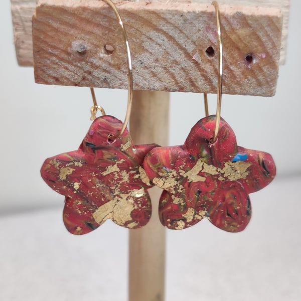 Red flower hoop earrings 