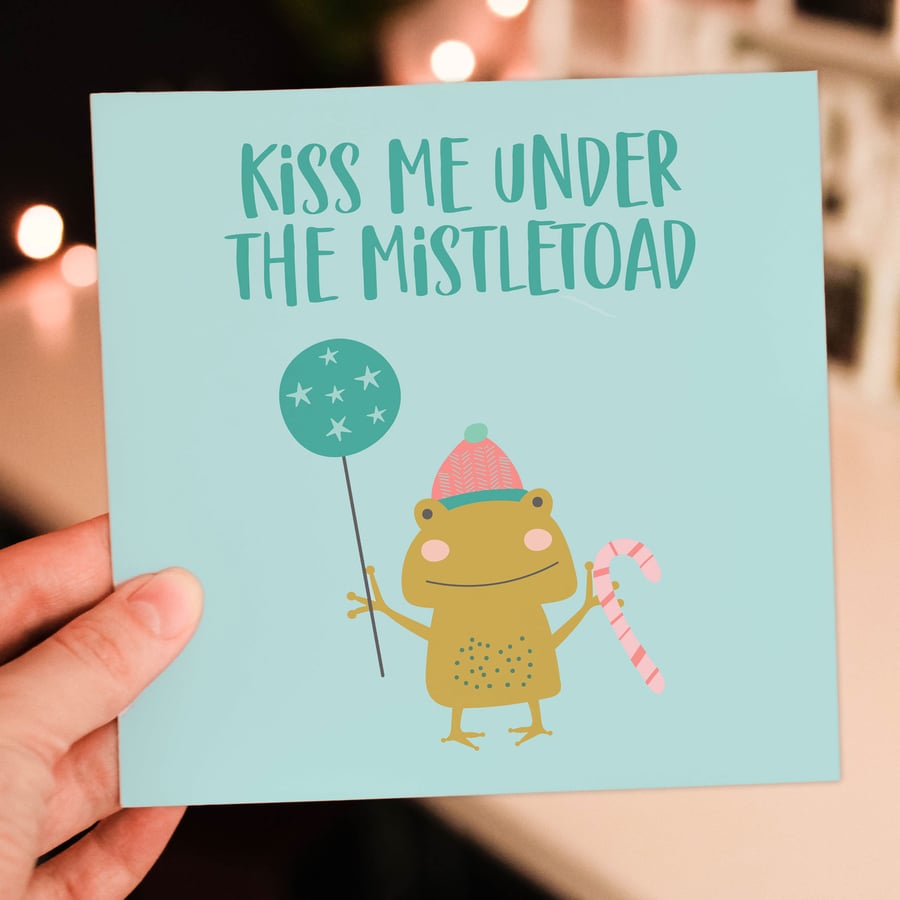 Christmas card: Kiss me under the mistletoad