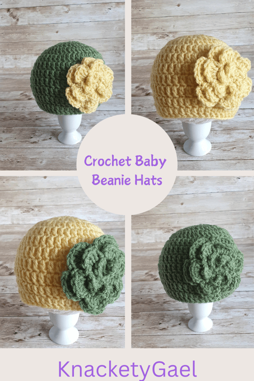 Handmade Crochet Baby Beanie with Flower, Optional Colour Choices and Sizes
