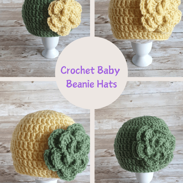 Handmade Crochet Baby Beanie with Flower, Optional Colour Choices and Sizes