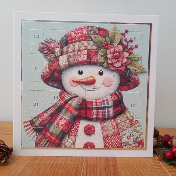 New for 2026 Advent Calendar Style Christmas Card - Patchwork Snowman
