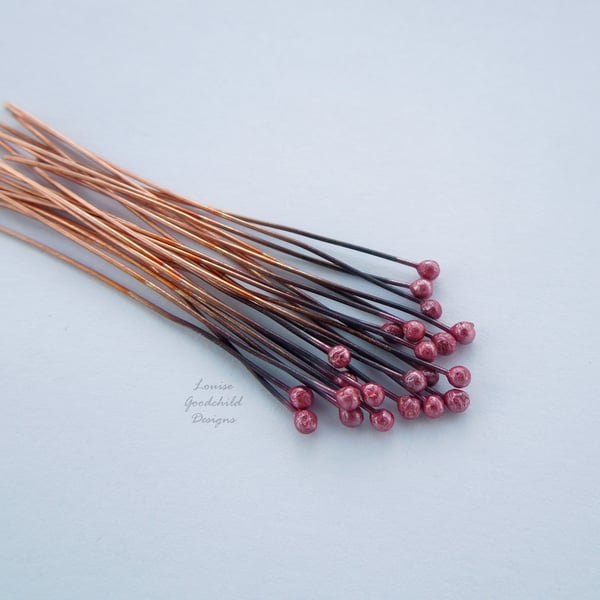 Cranberry ball headpins, red copper head pins x 20, make your own, copper wire