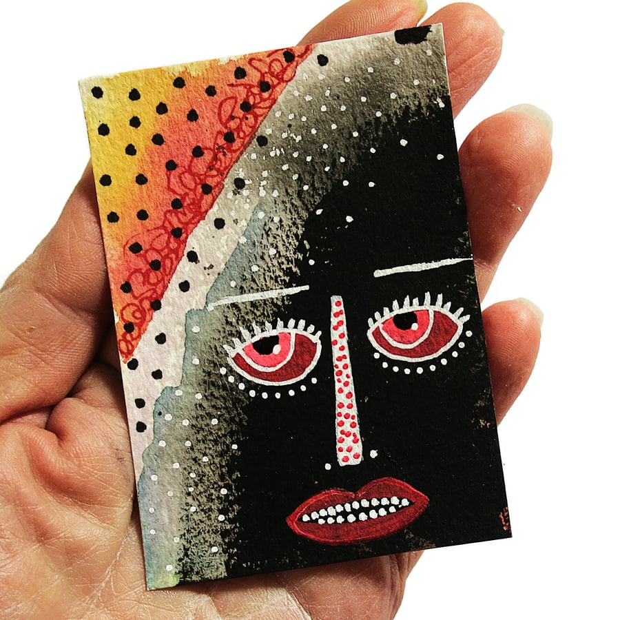 ACEO Abstract Painting Miniature Portrait Weird Tiny Surreal Raw Lowbrow Artwork