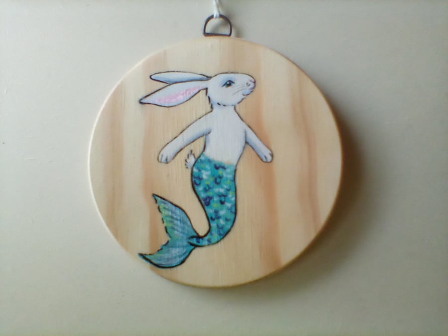 Hanging Decoration Hand Painted Merbunny Bunny Mermaid Picture