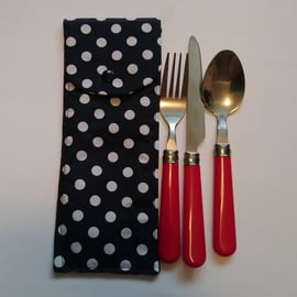 Seconds Sunday- Navy and White Spots Travel Cutlery Case 