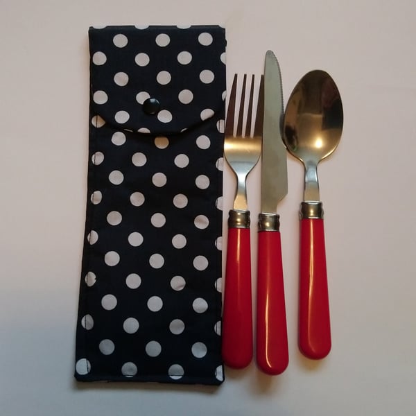 Seconds Sunday- Navy and White Spots Travel Cutlery Case 