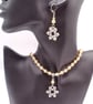 Enamel Snowflake on A Champagne Pearl and Crystal Necklace and Earrings Set - Image 4