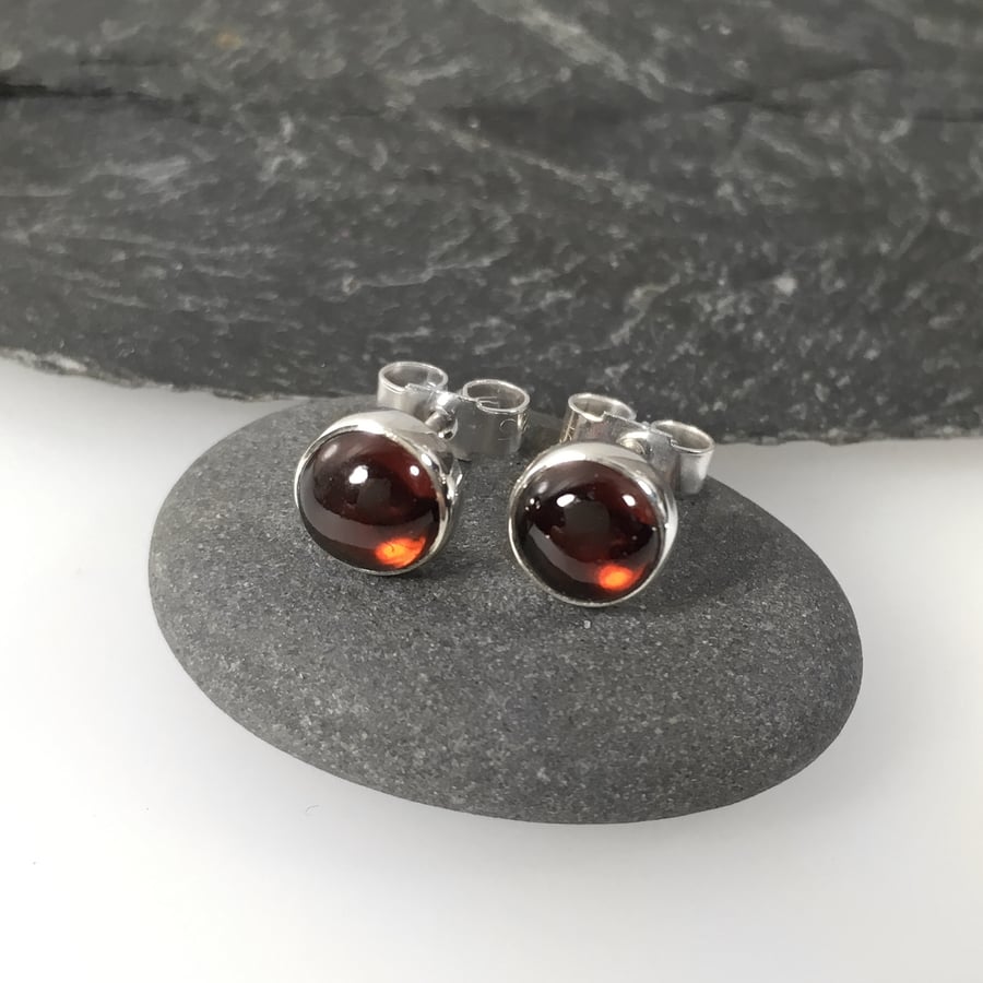  Garnet stud earrings sterling silver , gemstone studs red