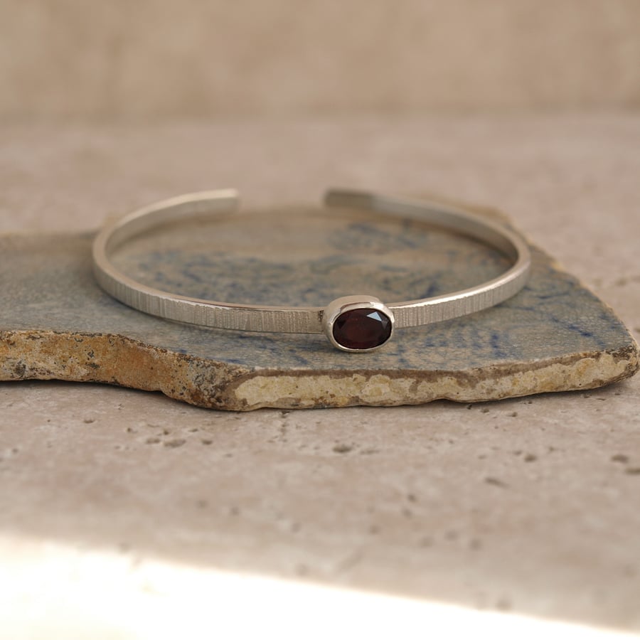 Garnet Cuff, Sterling Silver Bracelet