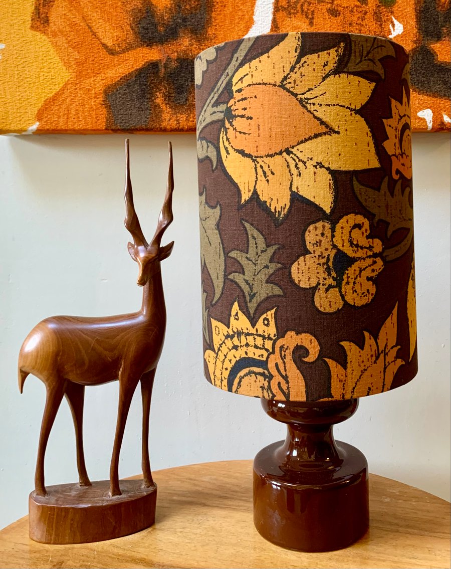 Ornate Pandora Brown and Orange 70s Bernard Wardle VIntage fabric Lampshade