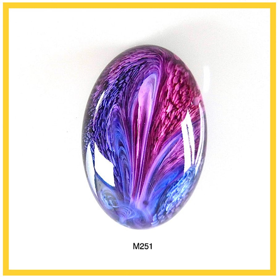 Medium Oval Pink & Blue Cabochon, hand made, Unique, Resin Craft - M251
