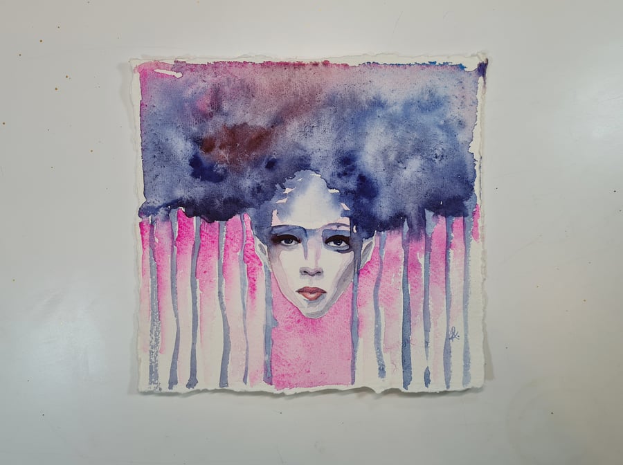 Surreal Portrait Watercolour Painting, Portrait of a Woman, Wall Art