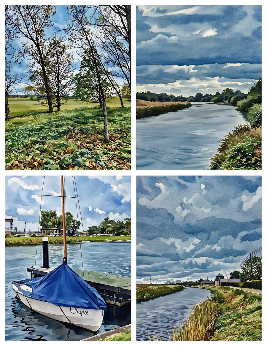 Pack of 4 Greeting Cards Dever Norfolk Autumn Scenes 