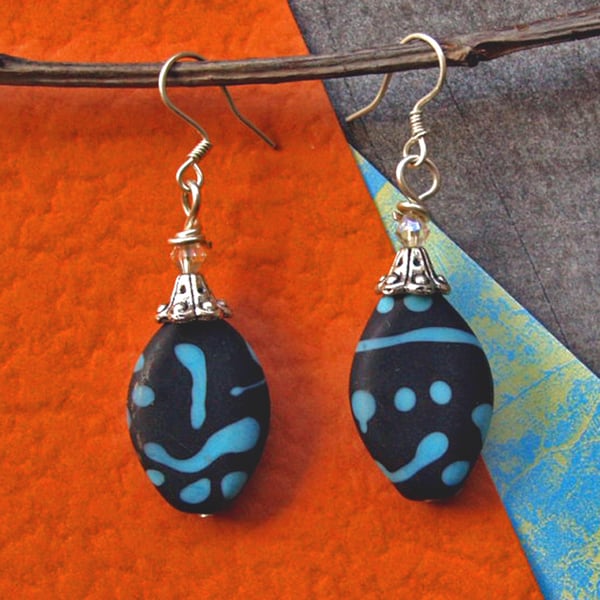 SALE -  Bead  Earrings - Handmade Artisan Glass Beads - Black Earrings