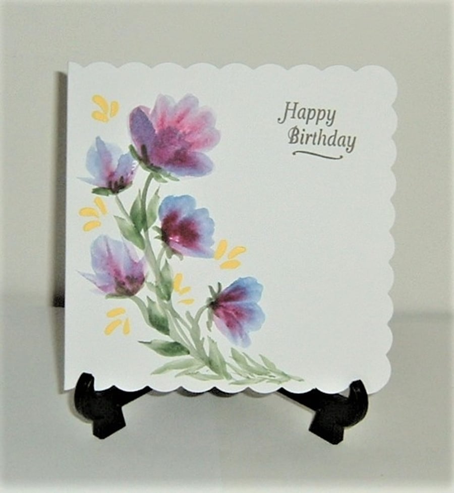 hand painted original floral greetings card ( ref F 677)