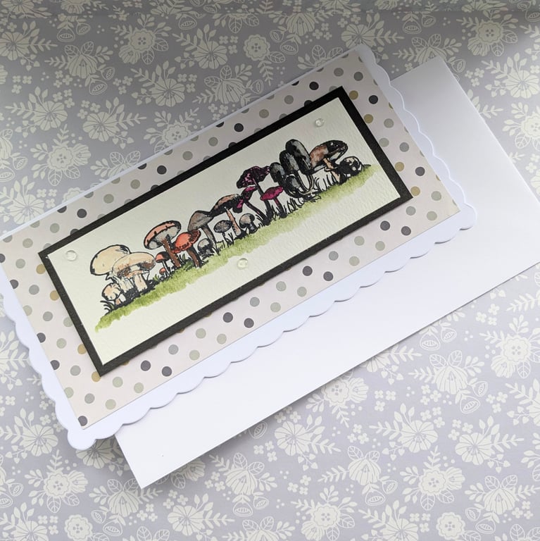 Hand painted toadstool birthday card. 
