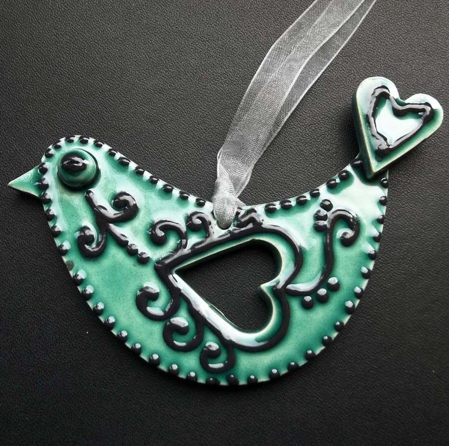 ceramic folk art blue bird decoration 