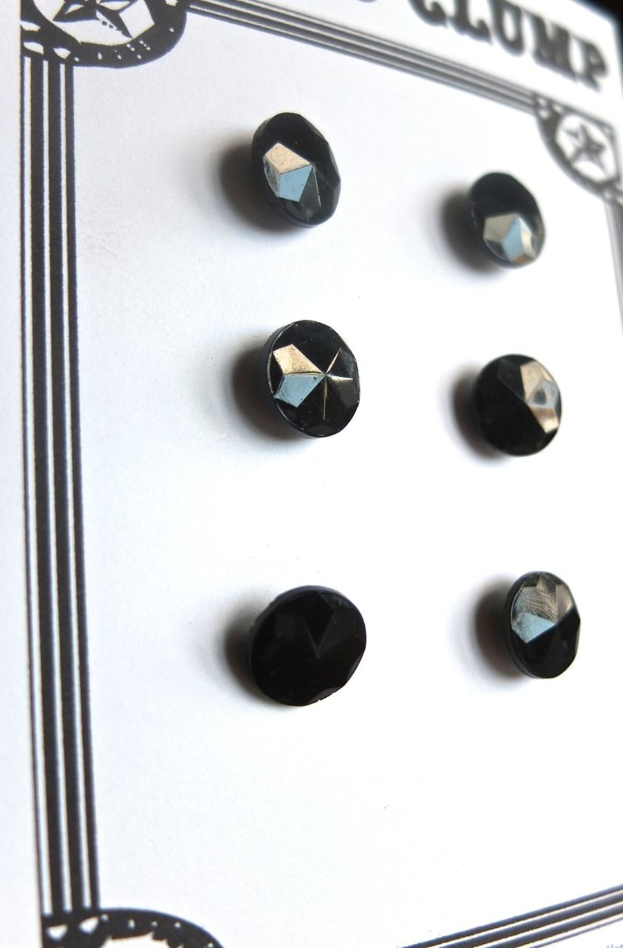 6 Vintage Black Glass Buttons
