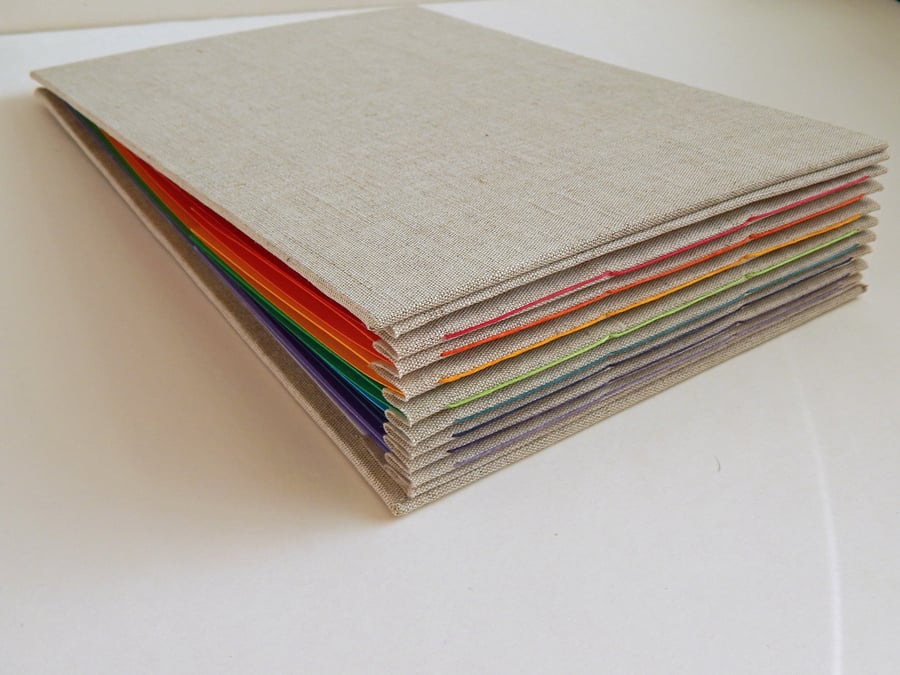 Rainbow Photo Album - Grey Linen Covers - Rainbow Pages - Polaroid, 6"x5", 7"x5"