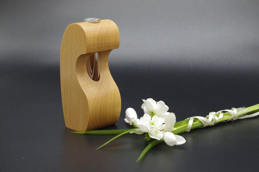Small Handmade Wooden Vase With Test Tube. For Single Bud or Small Bunch.
