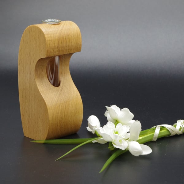 Small Handmade Wooden Vase With Test Tube. For Single Bud or Small Bunch.