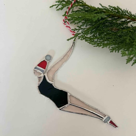 Christmas Tree Wild Swimmer Stained glass ornament