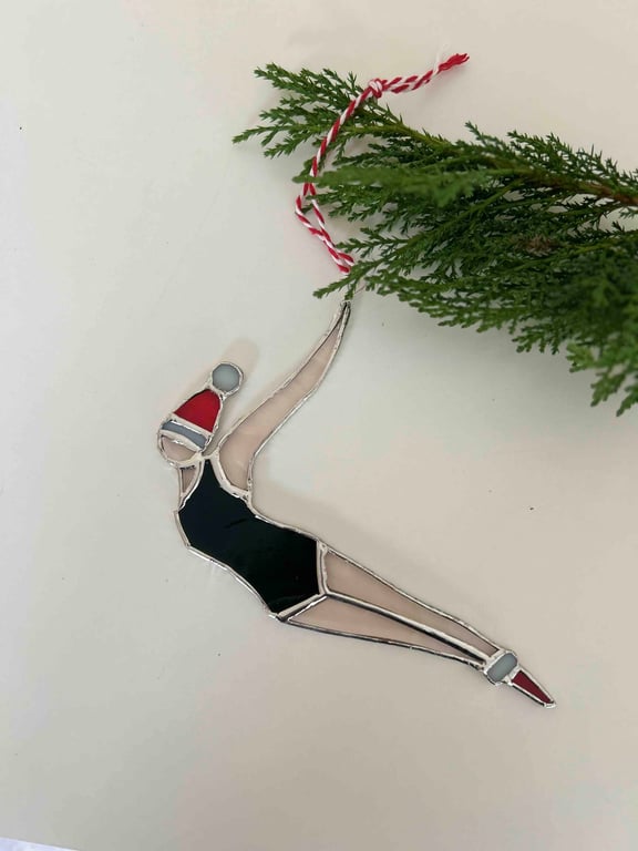 Christmas Tree Wild Swimmer Stained glass ornament