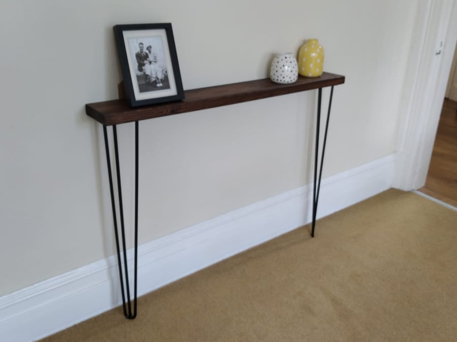 Solid Wood Narrow Hairpin Console Table - Various Sizes & Colours - Made in UK