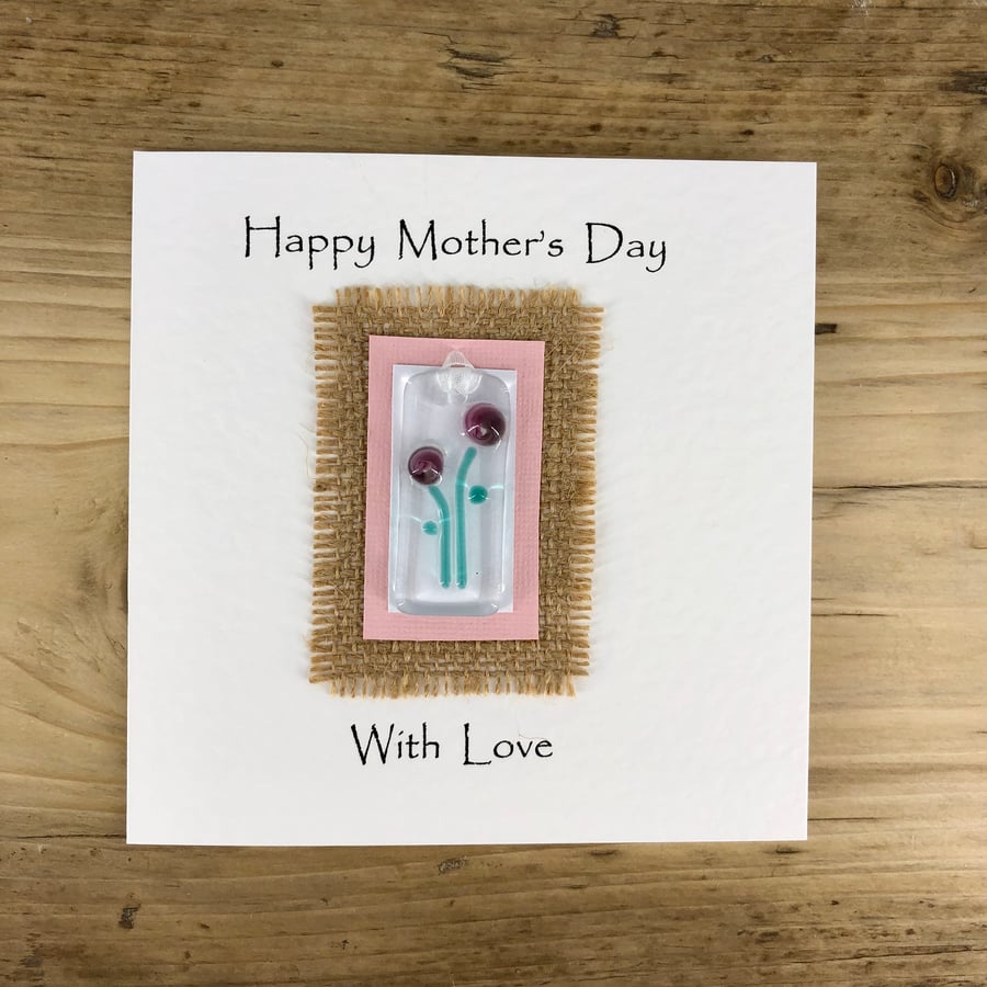 Mother's Day Card with Detachable Fused Glass Light Catcher or Bookmark