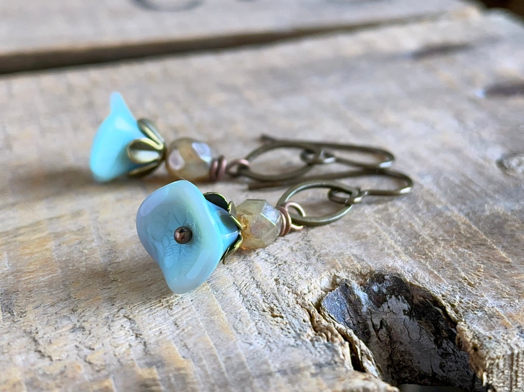Pastel Czech Glass Flower Earrings. Floral Earrings. Nature Inspired Earrings 