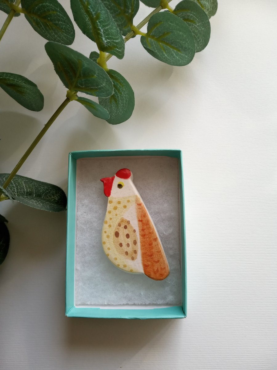 Ceramic chicken brooch
