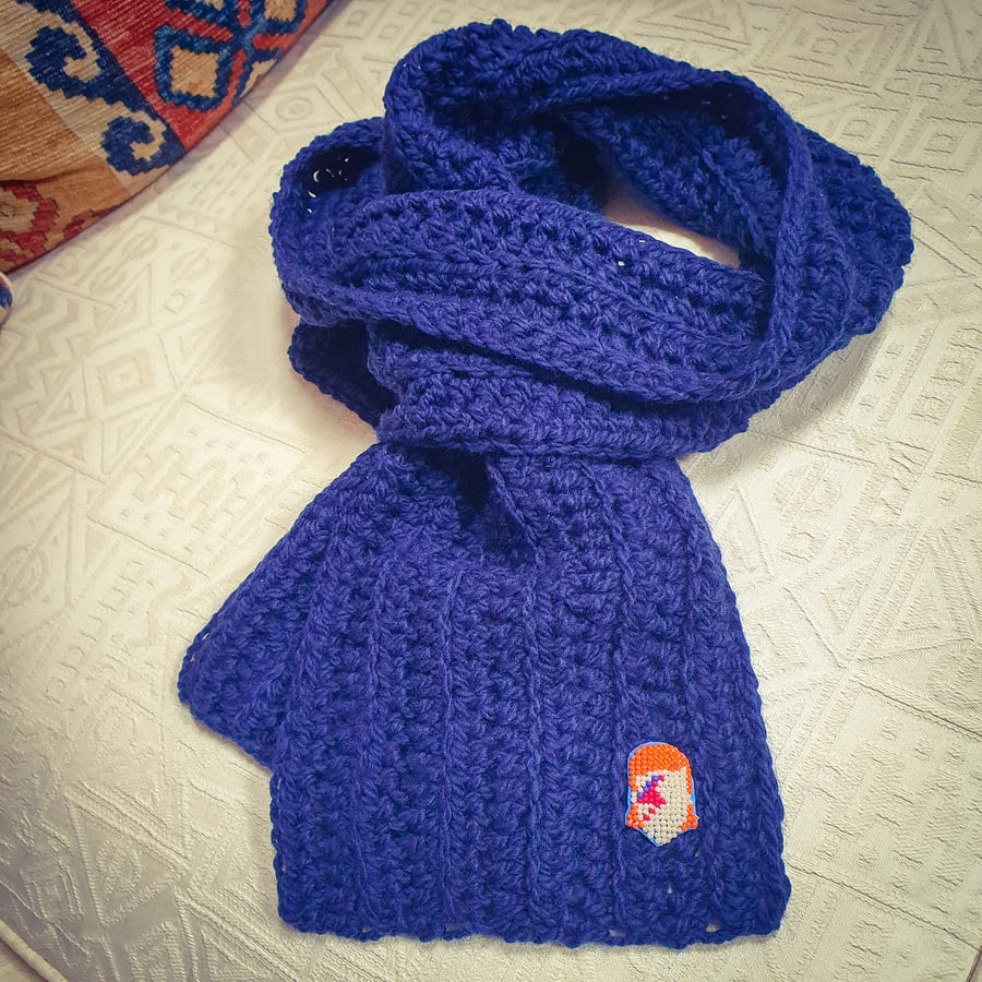 Scarf Dark Blue Handmade Knitted David Bowie Scarf