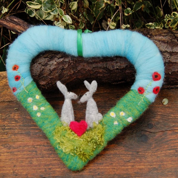  Nursery decoration - Hearts and hares wreath - Spring decoration