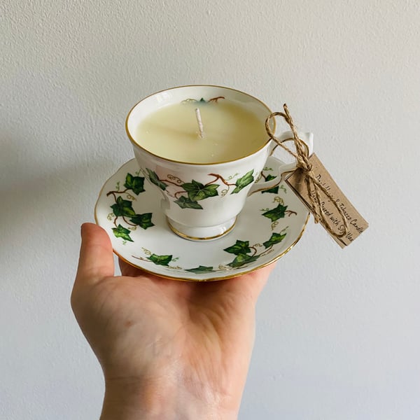 Dark Honey and Tobacco Tea Cup Candle with Saucer