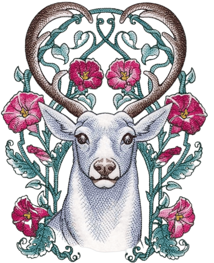 Ornate Embroidered Stag’s Head Patch Woodland Deer Crest in 3 Sizes