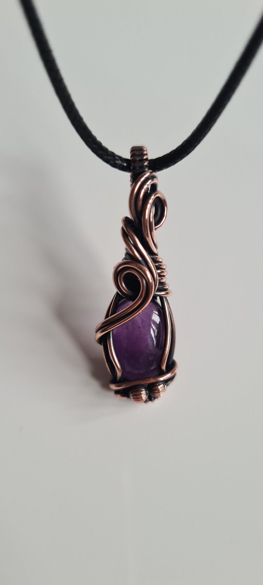 Handmade Natural Purple Amethyst Crystal & Copper Pendant Necklace Gift Boxed 