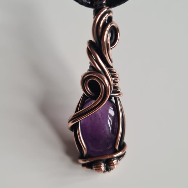 Handmade Natural Purple Amethyst Crystal & Copper Pendant Necklace Gift Boxed 