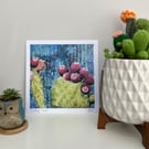 8"x8" Prickly Pear Cactus with tuna fruit art print on paper