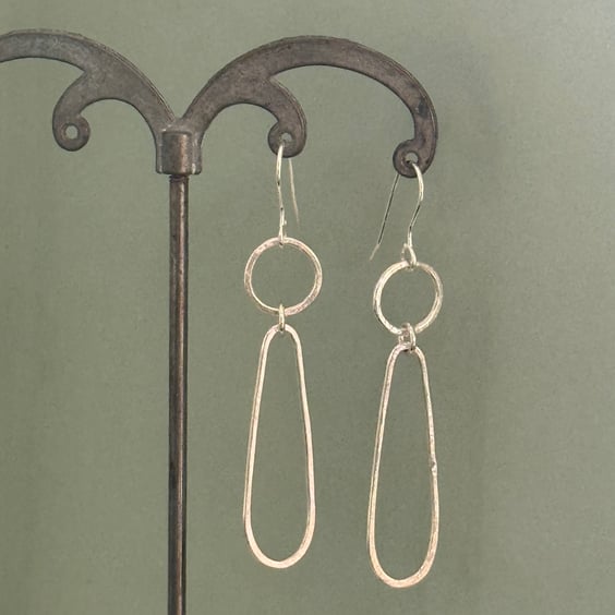 Silver drop earrings - organic shaped lightweight in recycled sterling silver