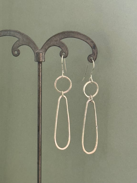 Silver drop earrings - organic shaped lightweight in recycled sterling silver
